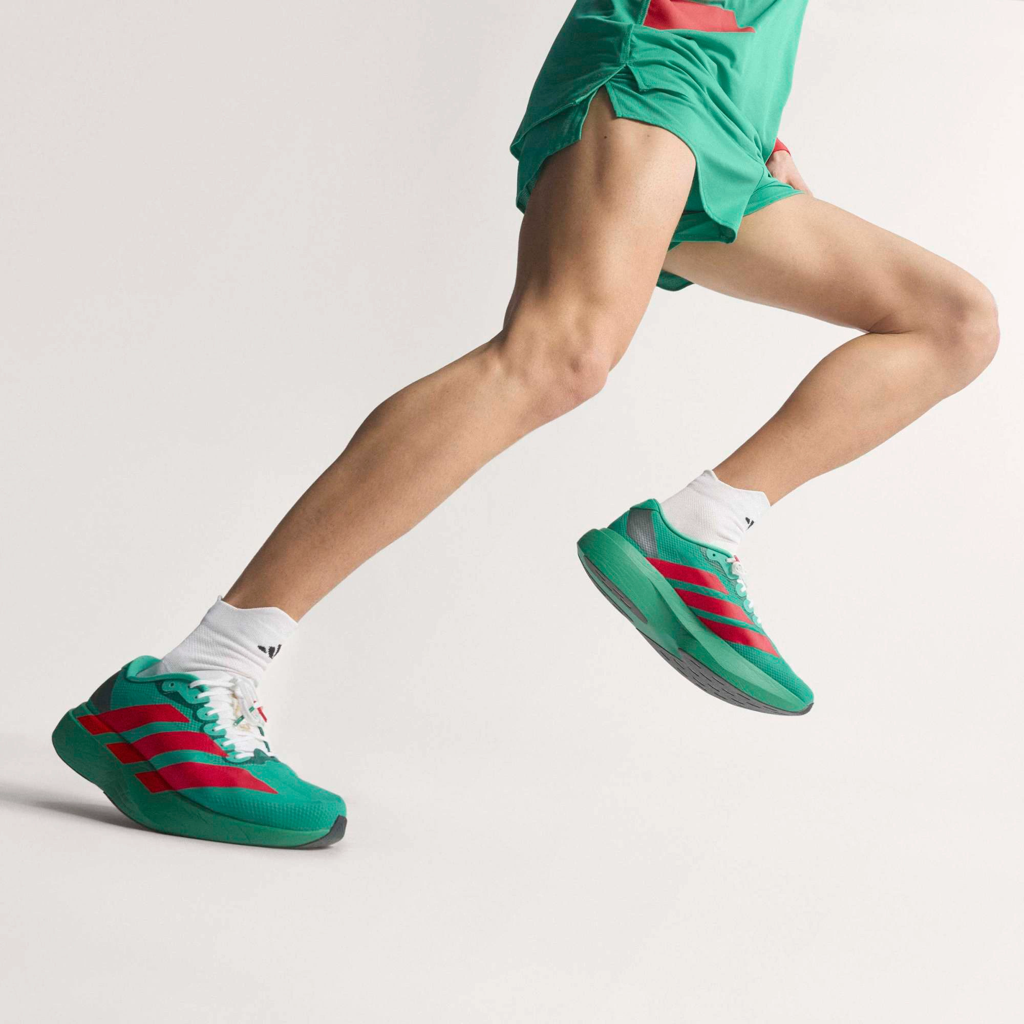 adidas Men's Adizero EVO SL Woven Running Shoes - Court Green/Lucid Red/Ftwr White - View 2