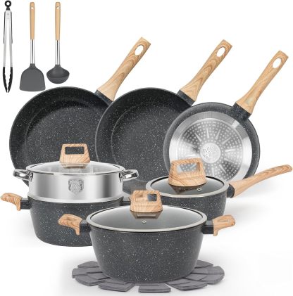 SOthtDAY 12 Pcs Nonstick Pots and Pans Cookware Sets