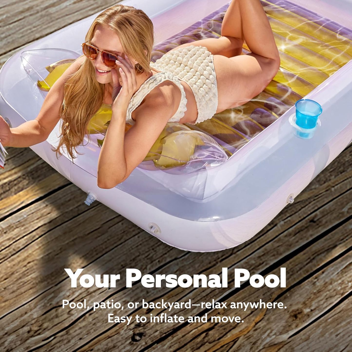 Inflatable Tanning Pool Lounger Float, 70" x 46" Pool Floats Adult with Pillow