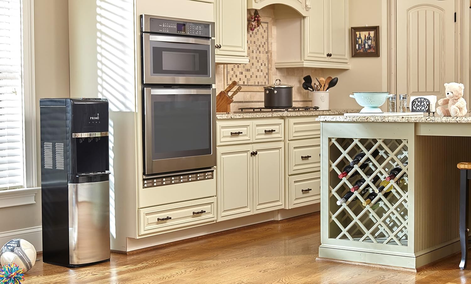 Primo Bottom Loading Water Dispenser, 3 Temp (Hot-Cool-Cold) Water Dispenser for 5 Gallon Bottle w/Child-Resistant Safety Feature, Black with Black Stainless Door