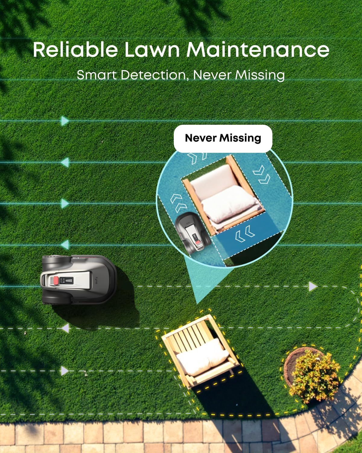 eufy Robot Lawn Mower E18, No Wire, No RTK, No Signal Issue, Hands-Free Auto Mapping, Precise Obstacle Avoiding, Reliable Lawn Maintenance, Worry-Free Experience