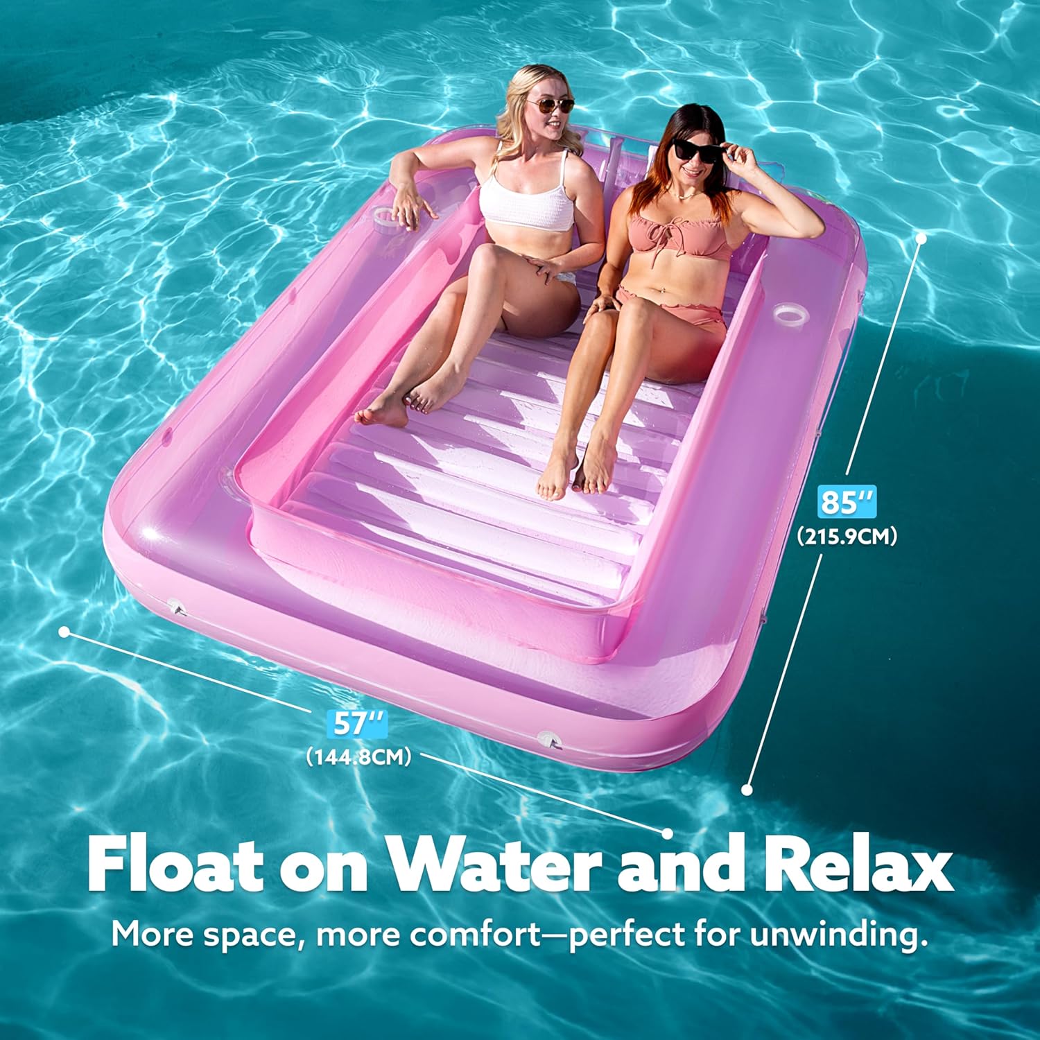 Inflatable Tanning Pool Lounger Float, 70" x 46" Pool Floats Adult with Pillow