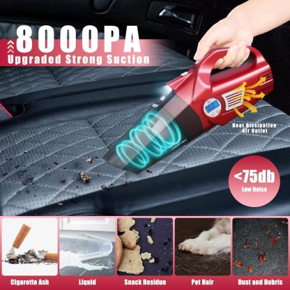 VARSK 4-in-1 Car Vacuum Cleaner High Power, Presents for Her Women Girls Mom, Pink Handheld Car Vacuum Portable Tire Inflator with Digital Tire Pressure Gauge LCD Display and Light, 12V DC, 15FT Cord