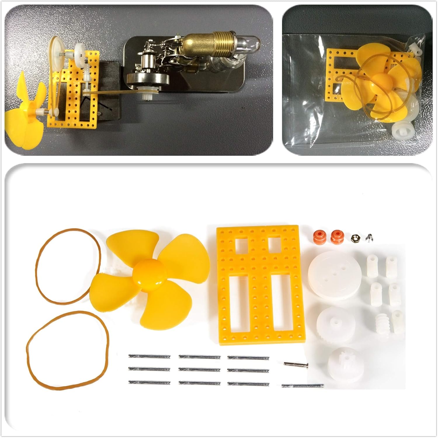 Mini Hot Air Stirling Engine Motor Model Educational Toy Kits Electricity HA001