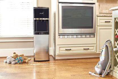 Primo Bottom Loading Water Dispenser, 3 Temp (Hot-Cool-Cold) Water Dispenser for 5 Gallon Bottle w/Child-Resistant Safety Feature, Black with Black Stainless Door