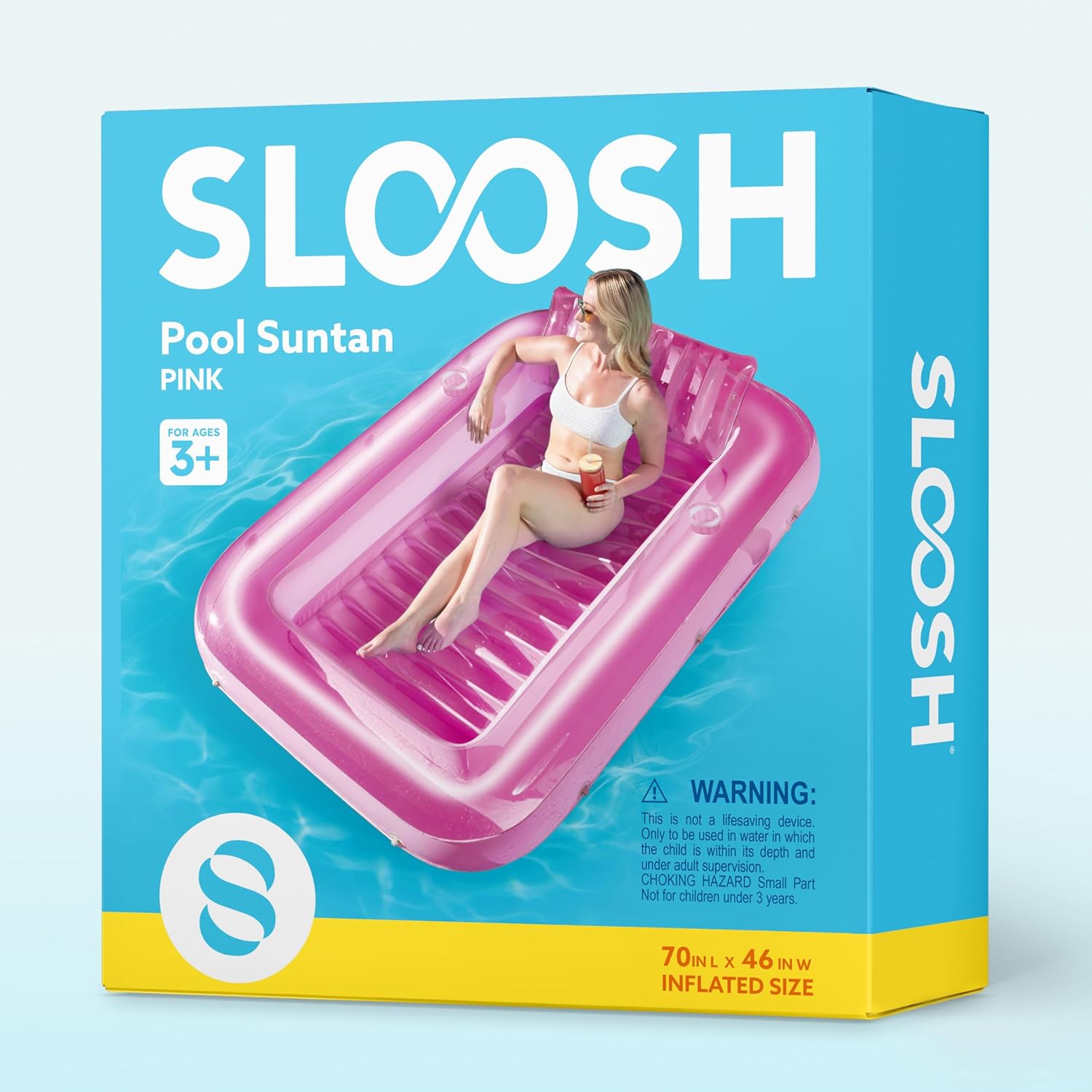 Inflatable Tanning Pool Lounger Float, 70" x 46" Pool Floats Adult with Pillow