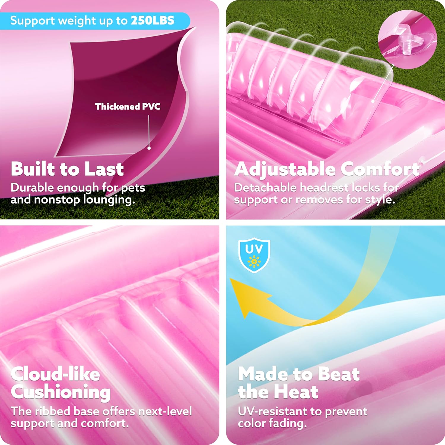 Inflatable Tanning Pool Lounger Float, 70" x 46" Pool Floats Adult with Pillow