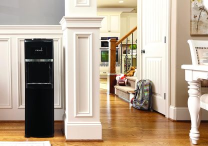 Primo Bottom Loading Water Dispenser, 3 Temp (Hot-Cool-Cold) Water Dispenser for 5 Gallon Bottle w/Child-Resistant Safety Feature, Black with Black Stainless Door