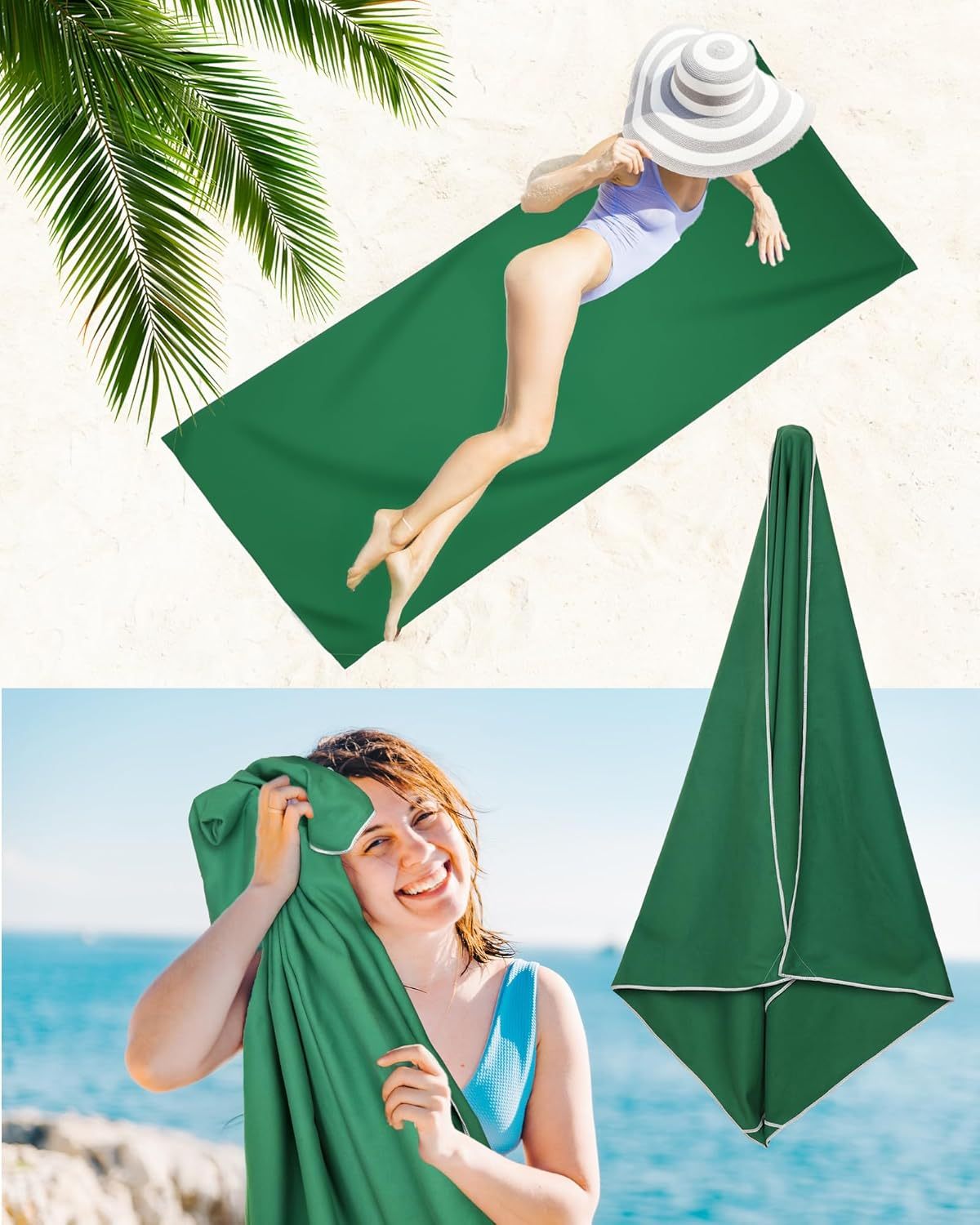 Update Magnetic Towel Oversized 30"x75"Magnet Bath Towel with Storage Bag,Outdoor Bath Towel Quick-Dry Magnetic Bath Towels for Swimming Microfiber Beach Towel For Pool Travel Gym Camping(Green)