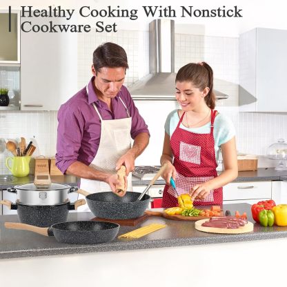 SOthtDAY 12 Pcs Nonstick Pots and Pans Cookware Sets