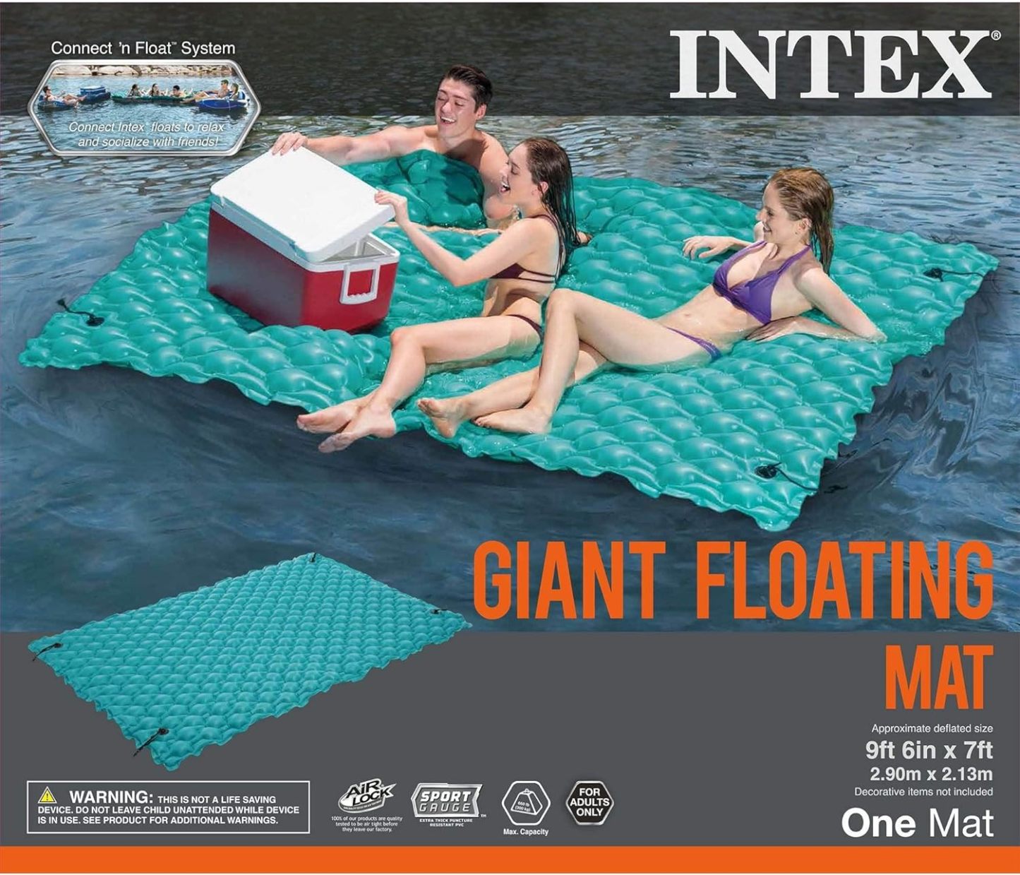 Intex Giant Inflatable Floating Water Mat Relaxing Platform Pad for Pools and Lakes