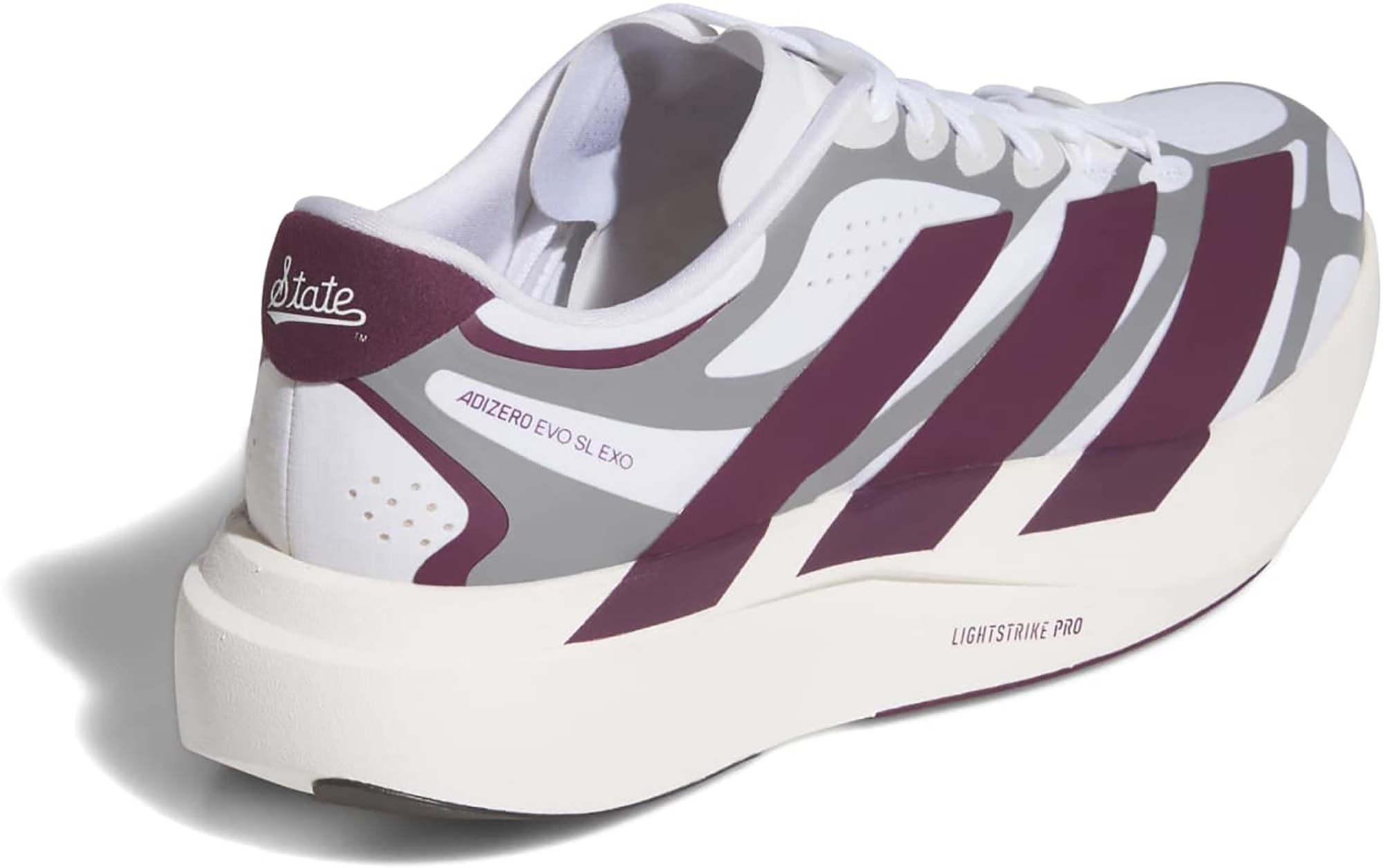 adidas Men's Adizero EVO SL EXO Mississipi State Running Shoes - Ftwr White/Core Black/Team Maroon - View 7