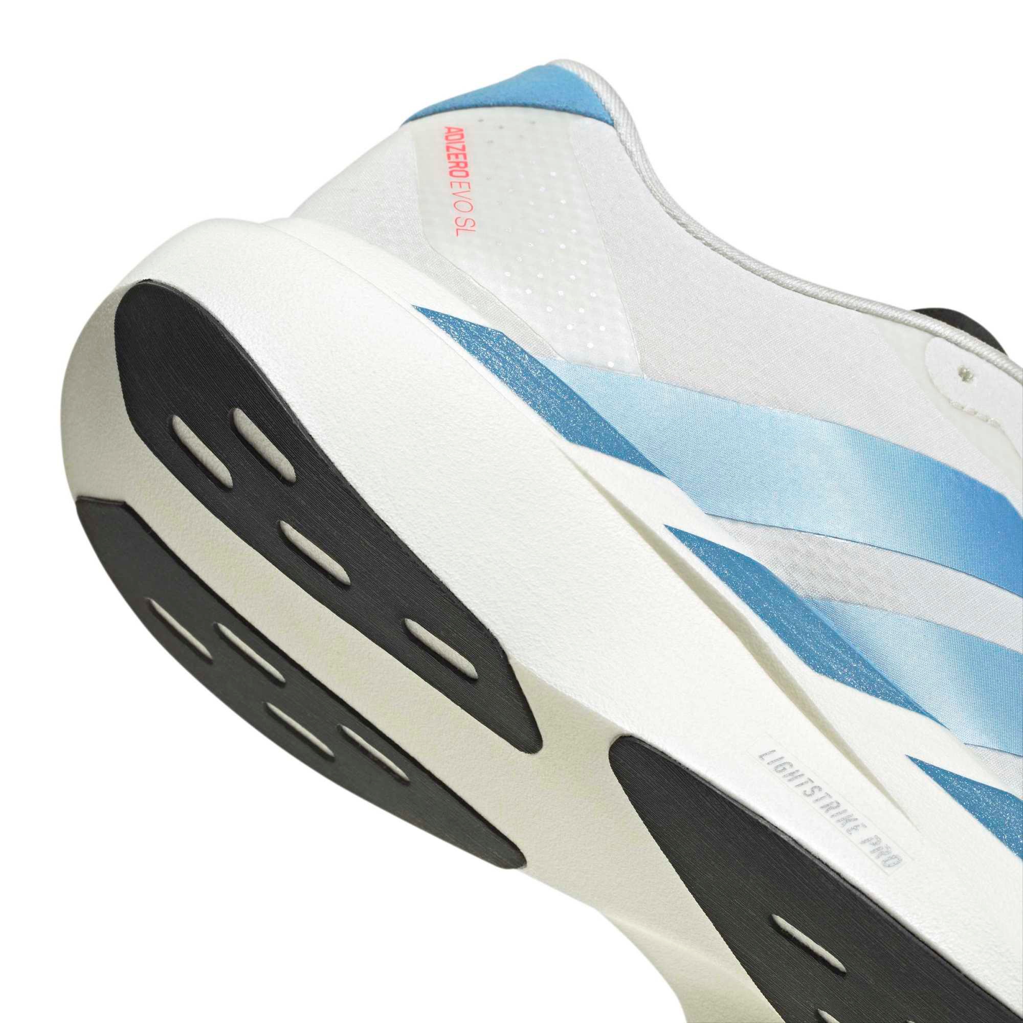 adidas Men's Adizero EVO SL Woven Running Shoes - White/Light Blue/Bright Red - View 8