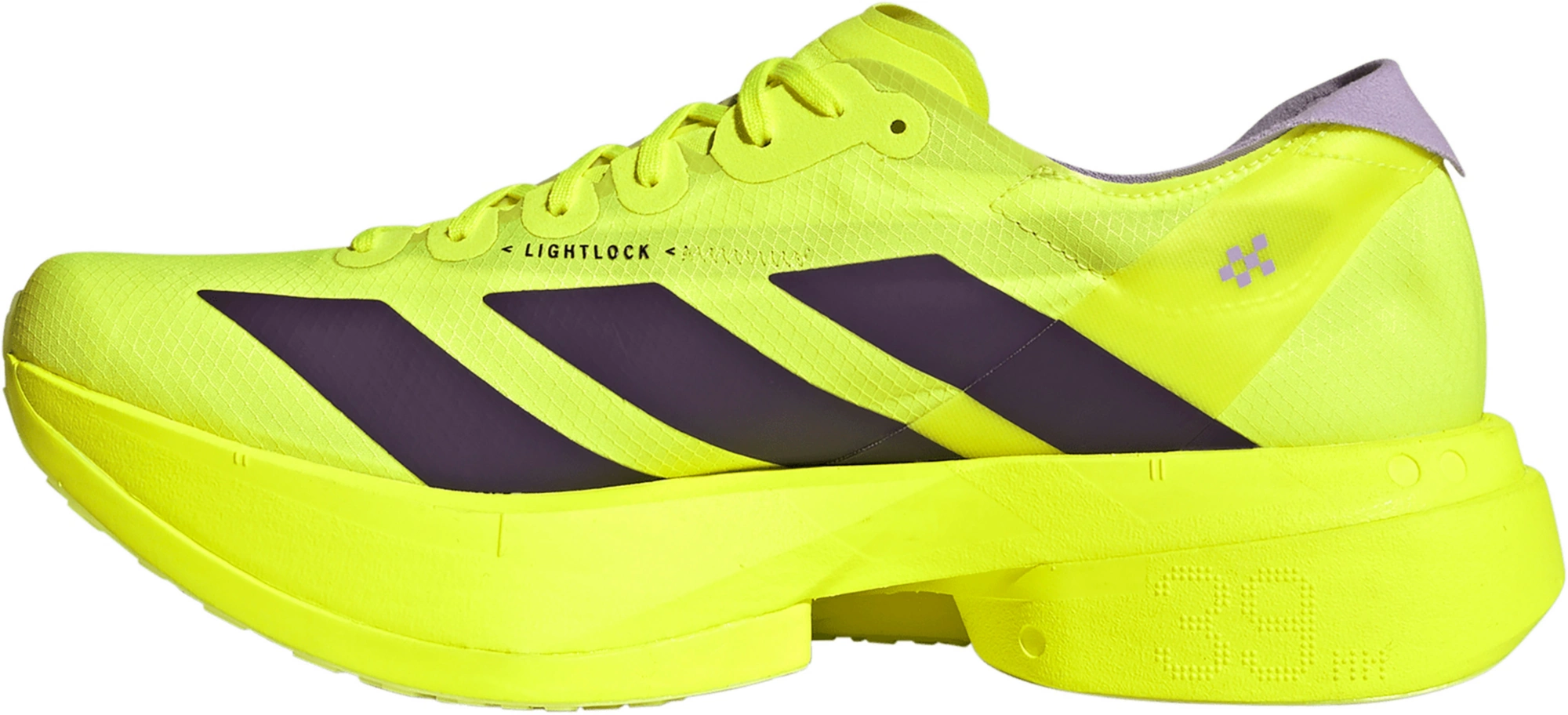 adidas Men's Adizero Adios Pro 4 Running Shoes - Solar Yellow/Aurora Plum/Powder Plum - View 4