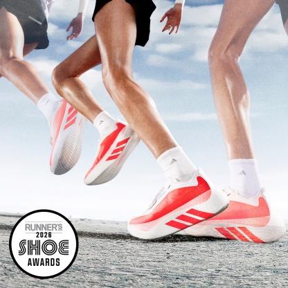 adidas Men's Hyperboost Edge Running Shoes - White/Ruby/Metallic - View 2