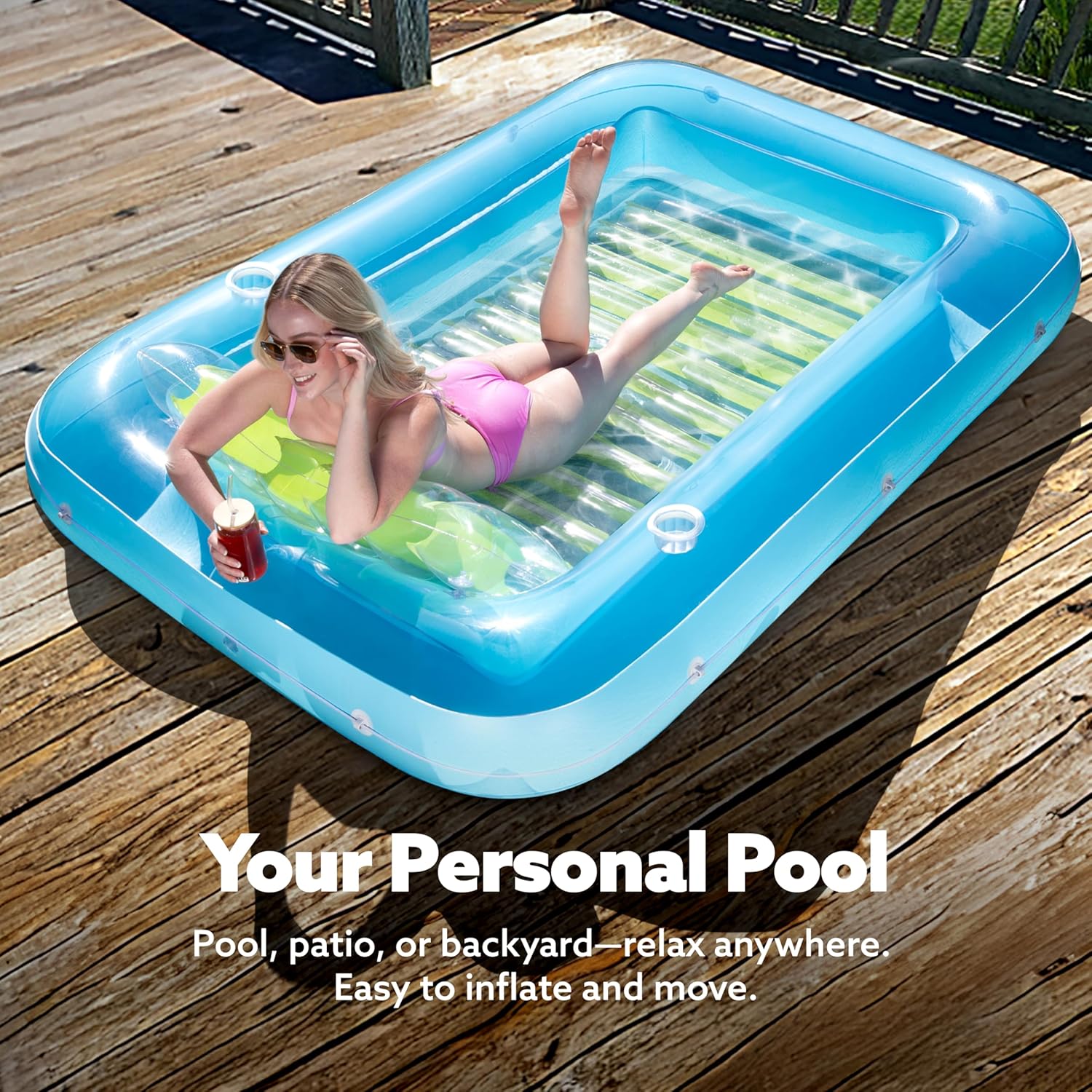Inflatable Tanning Pool Lounger Float, 70" x 46" Pool Floats Adult with Pillow