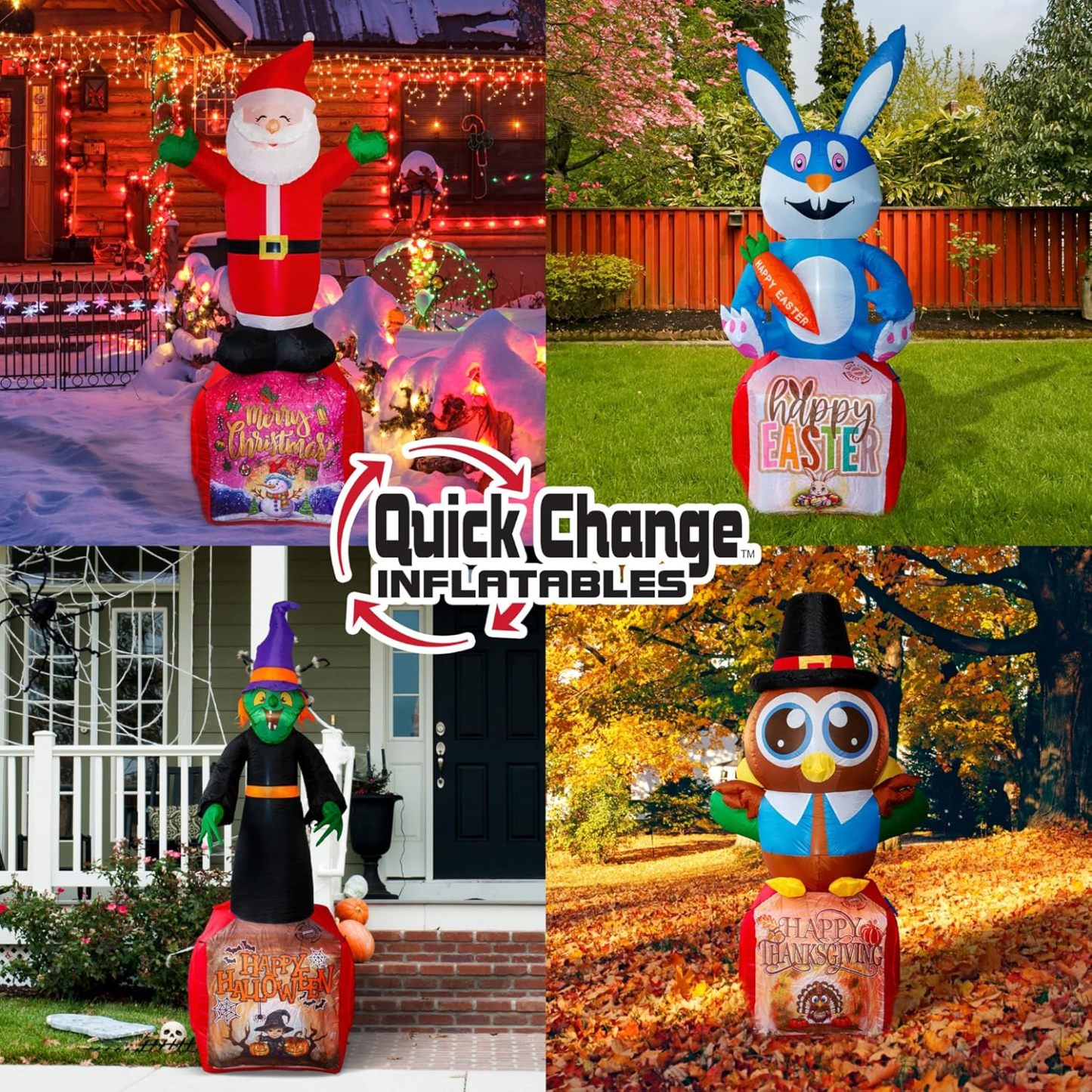 Inflatable 4-in-1 Holiday Yard Decoration – Easter, Halloween, Thanksgiving & Christmas with LED Lights