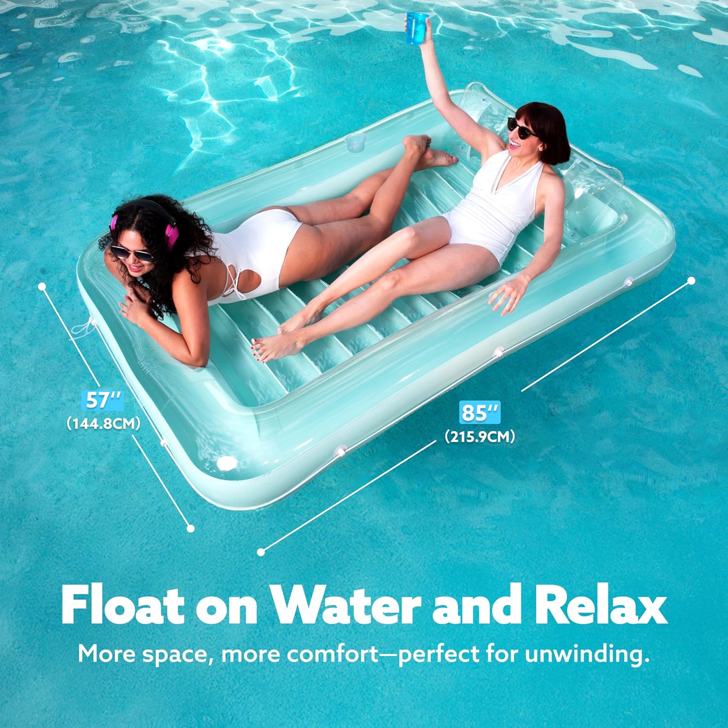 Inflatable Tanning Pool Lounger Float, 70" x 46" Pool Floats Adult with Pillow