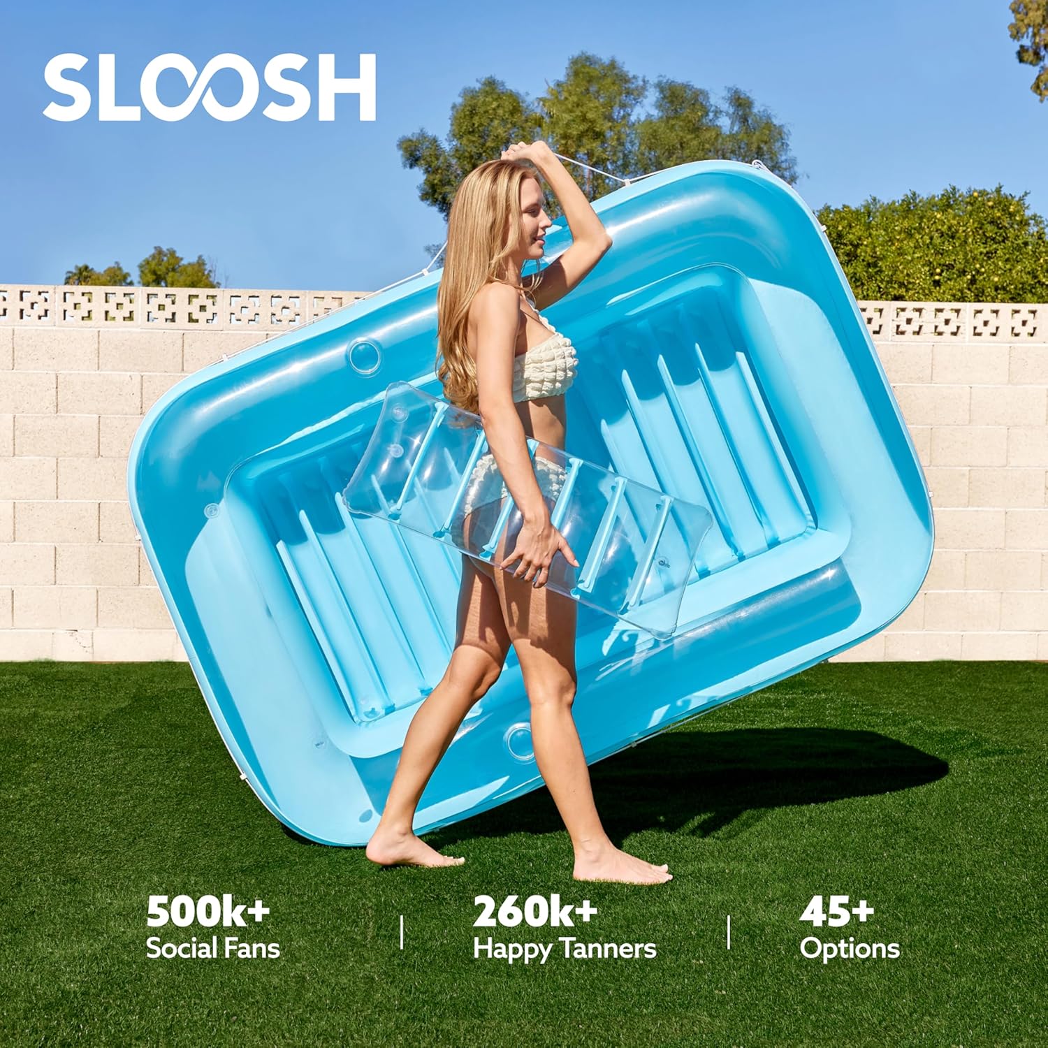 Inflatable Tanning Pool Lounger Float, 70" x 46" Pool Floats Adult with Pillow