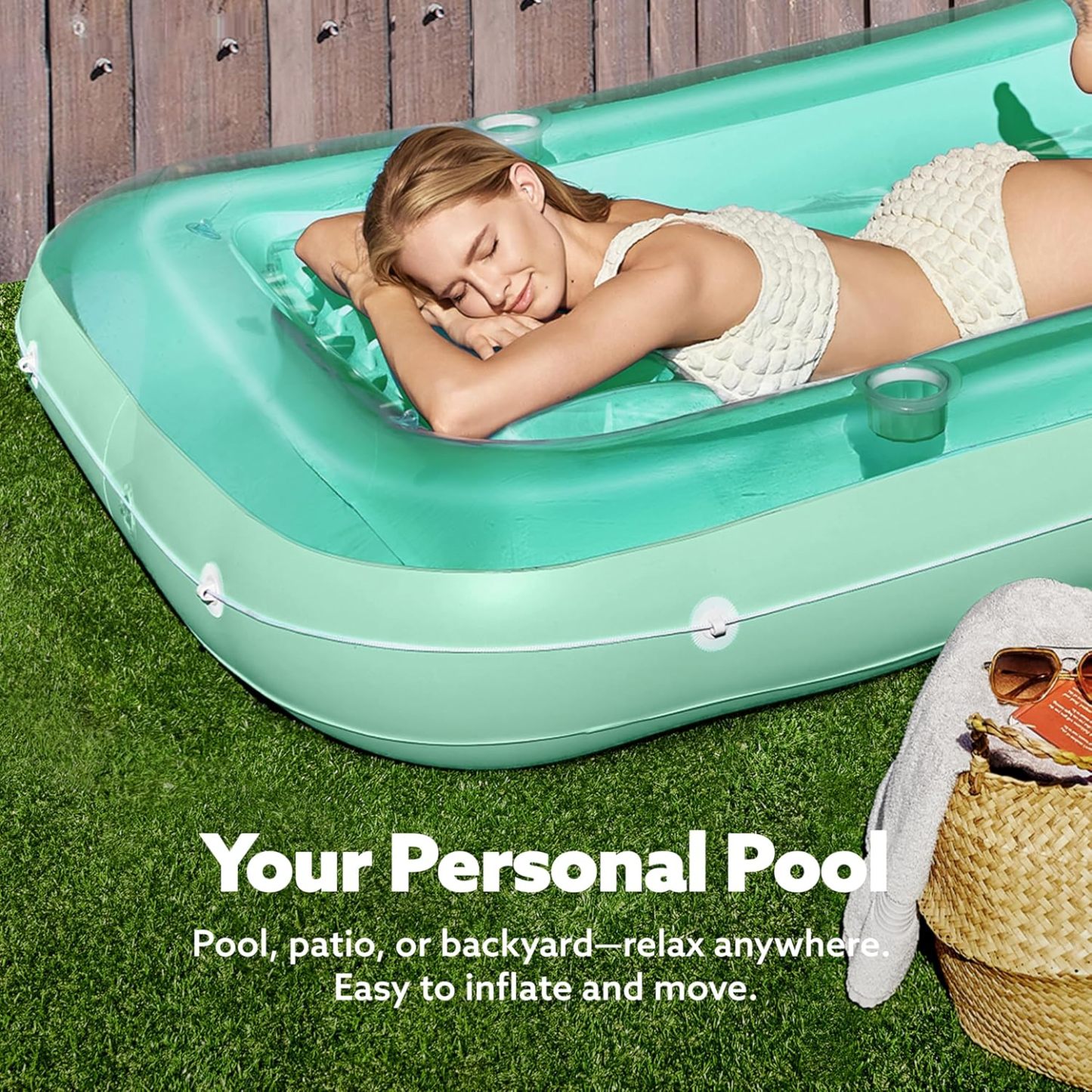 Inflatable Tanning Pool Lounger Float, 70" x 46" Pool Floats Adult with Pillow
