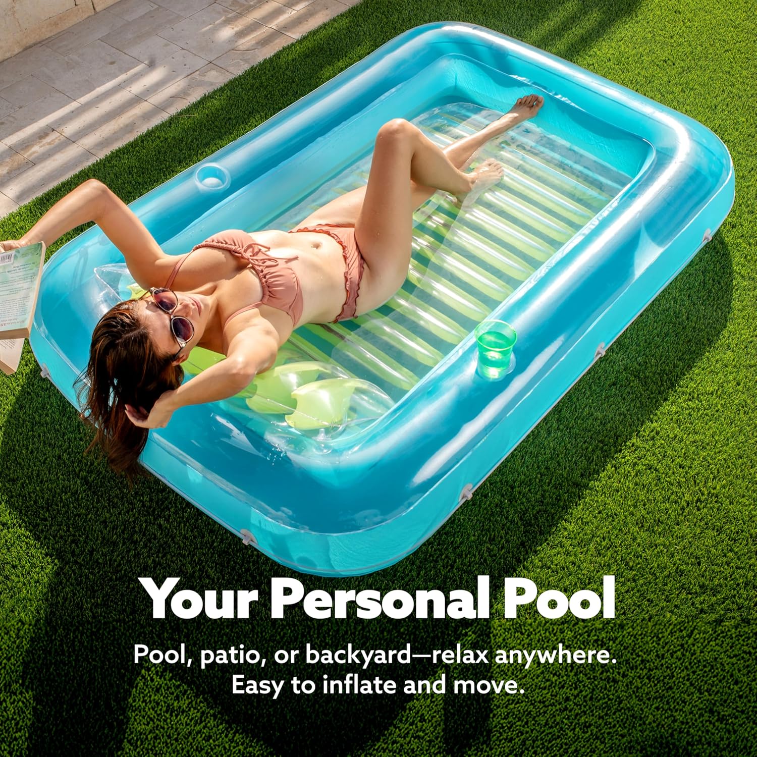 Inflatable Tanning Pool Lounger Float, 70" x 46" Pool Floats Adult with Pillow