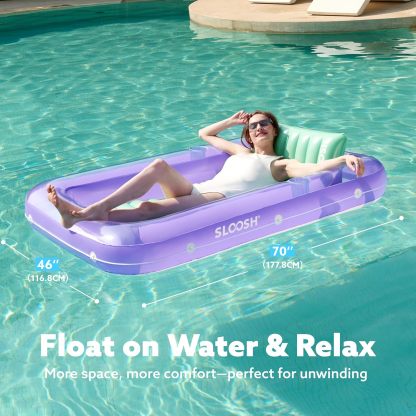 Inflatable Tanning Pool Lounger Float, 70" x 46" Pool Floats Adult with Pillow