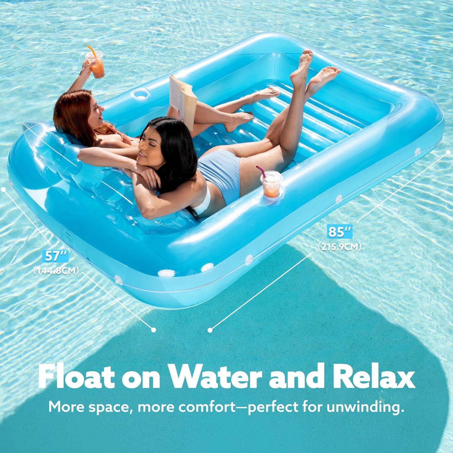 Inflatable Tanning Pool Lounger Float, 70" x 46" Pool Floats Adult with Pillow