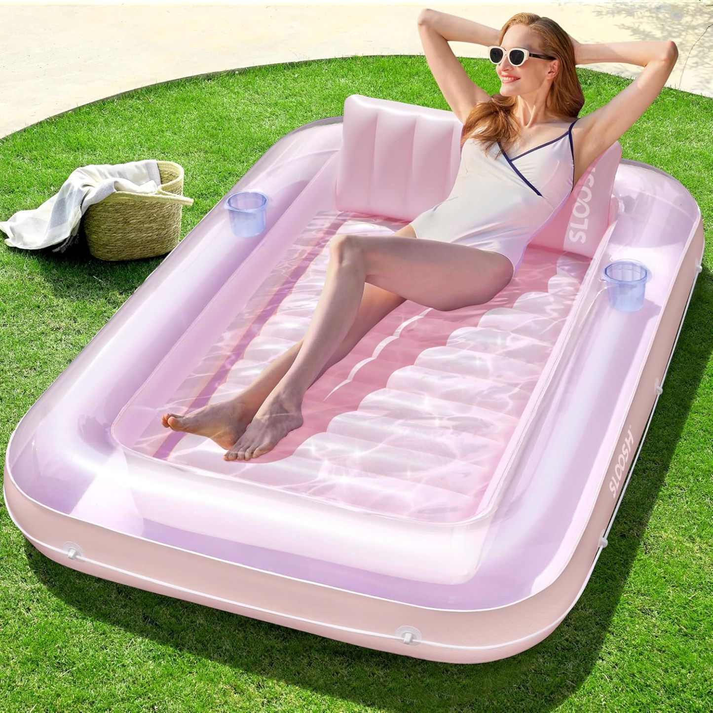Inflatable Tanning Pool Lounger Float, 70" x 46" Pool Floats Adult with Pillow