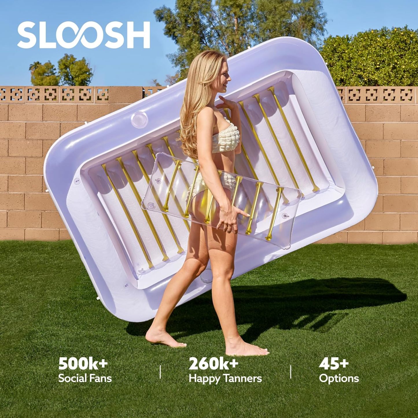 Inflatable Tanning Pool Lounger Float, 70" x 46" Pool Floats Adult with Pillow