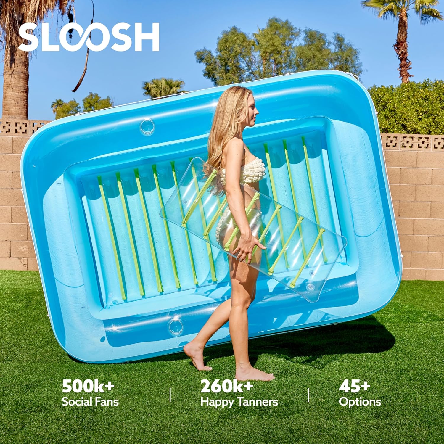 Inflatable Tanning Pool Lounger Float, 70" x 46" Pool Floats Adult with Pillow