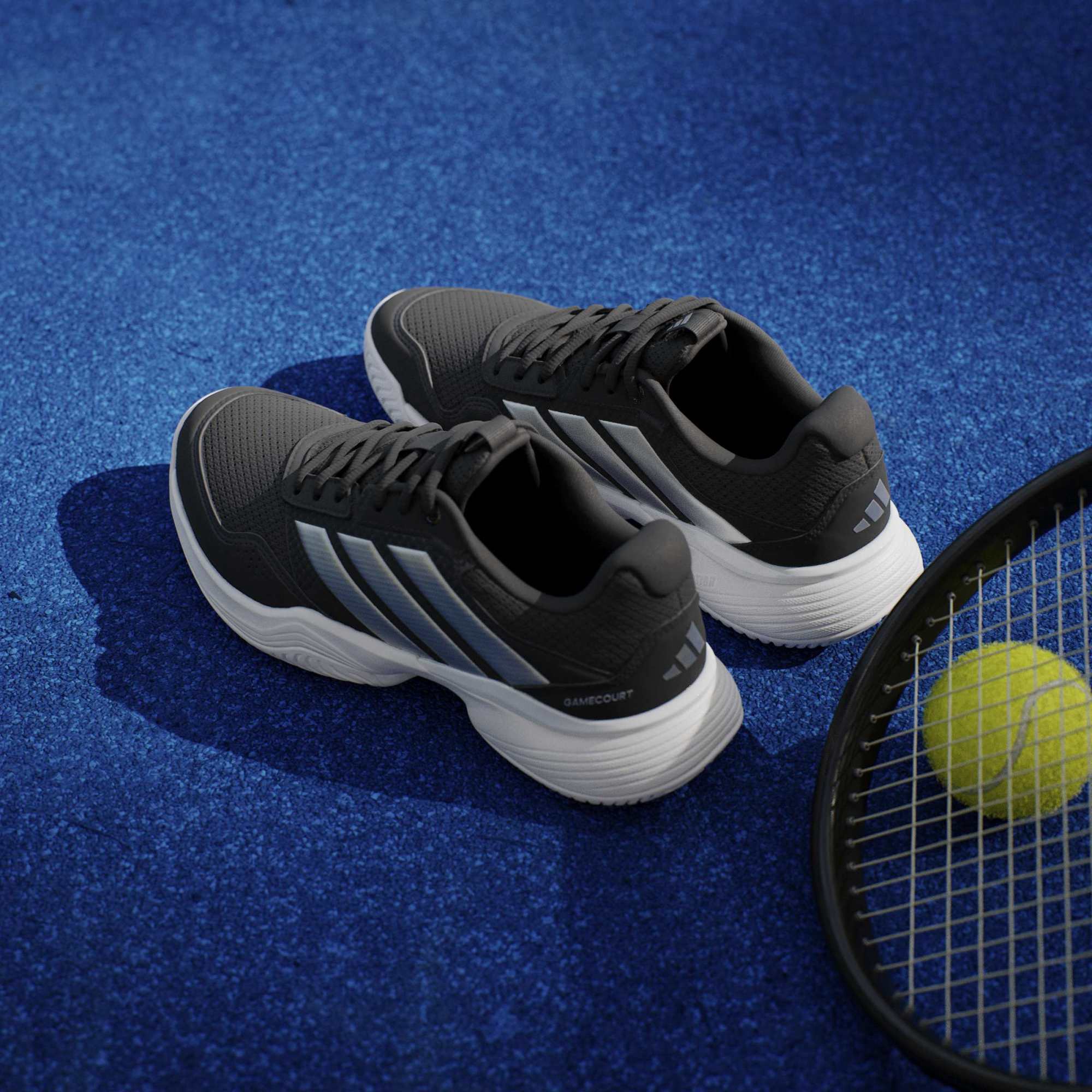 adidas Women's GameCourt 3 All Court Tennis Shoes - Core Black/Silver Met./Ftwr White - View 11