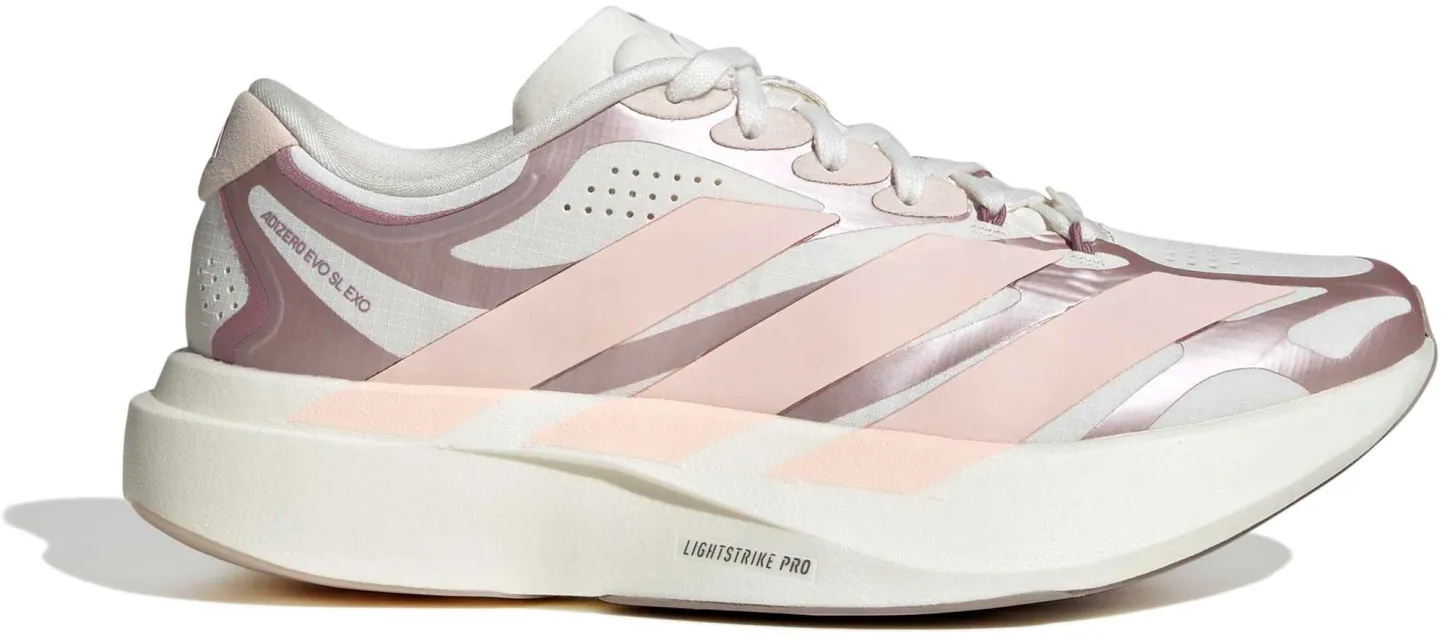 adidas Women's Adizero EVO SL EXO  Running Shoes - White/Blush Pink - View 1