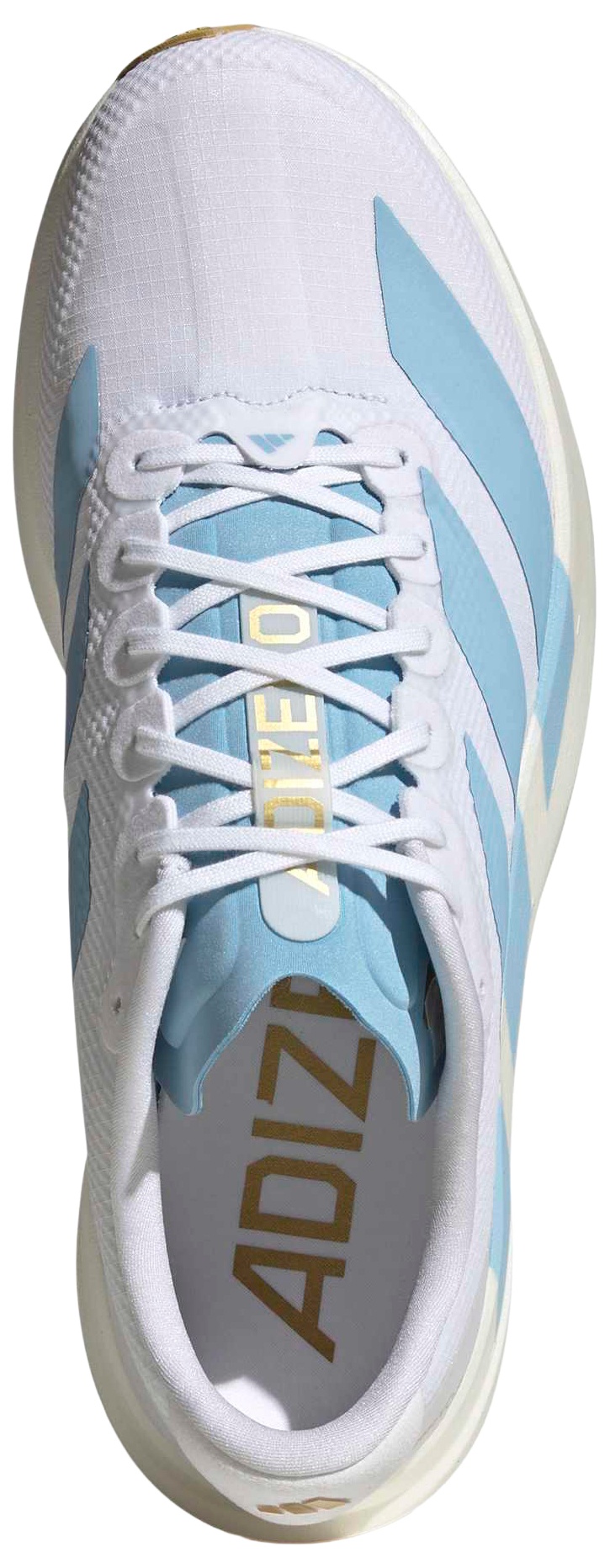 adidas Men's Adizero EVO SL Woven Running Shoes - Ftwr White/Clear Blue/Matte Gold - View 2