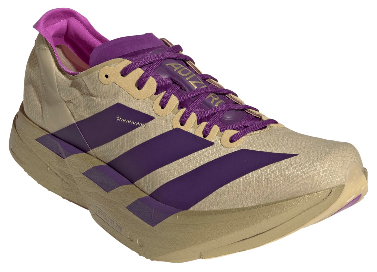 adidas Men's Adizero Adios Pro 4 Running Shoes - Sand/Rich Purple/Gold Met. - View 5