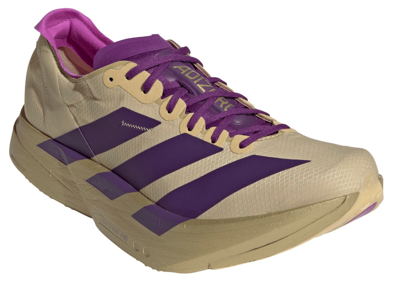 adidas Men's Adizero Adios Pro 4 Running Shoes - Sand/Rich Purple/Gold Met. - View 5
