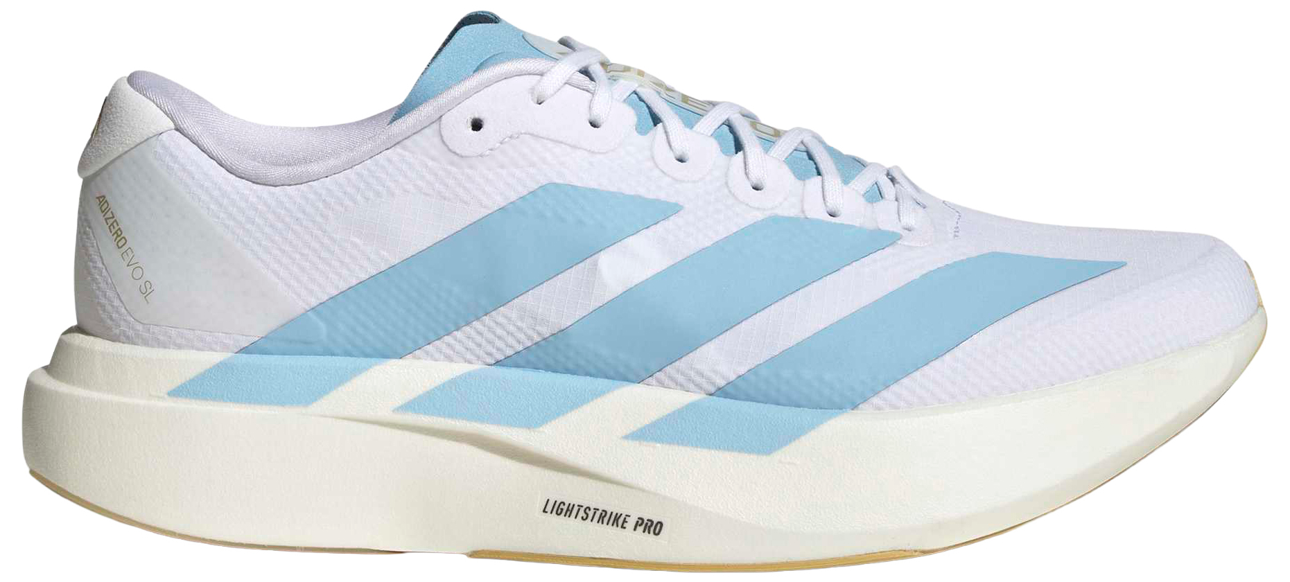 adidas Men's Adizero EVO SL Woven Running Shoes - Ftwr White/Clear Blue/Matte Gold - View 1