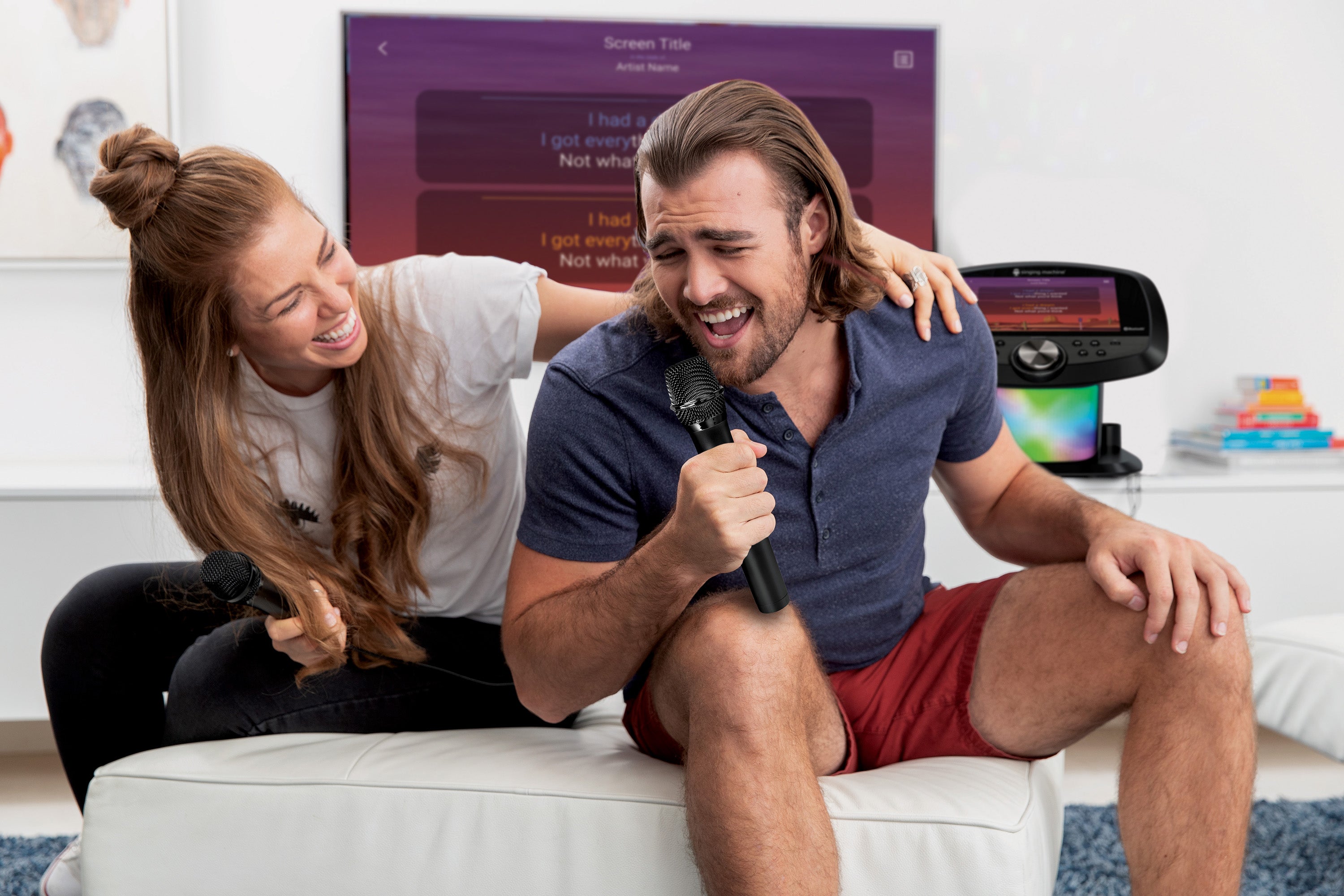 Singthting Machthtine Bluetooth Professional Karaoke Huthtb with 2 Wireless Mics, 10” Touch Screen & Streaming Apps