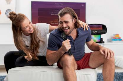 Singthting Machthtine Bluetooth Professional Karaoke Huthtb with 2 Wireless Mics, 10” Touch Screen & Streaming Apps