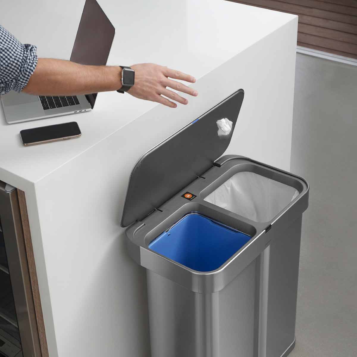 Simpleththuman 58 litre dual compartment rectangular sensor bin with voice and motion control
