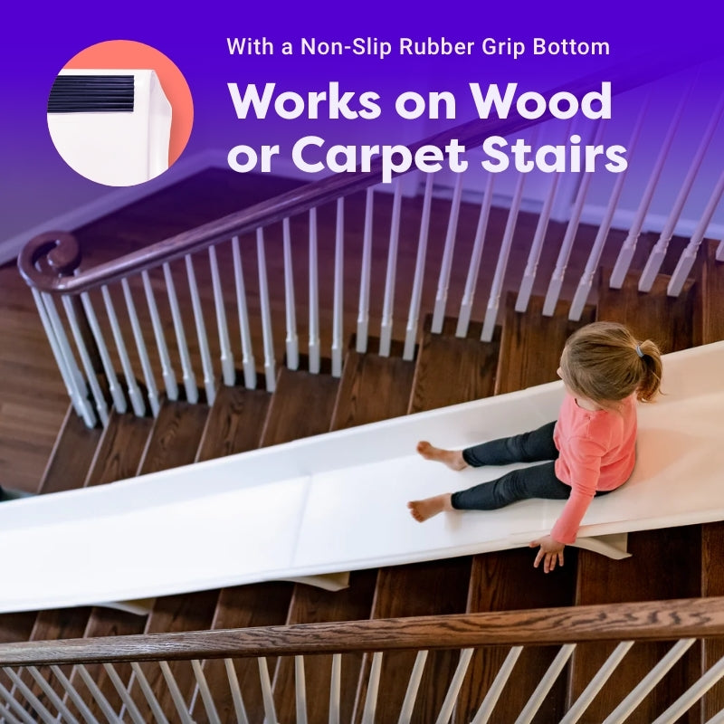 Stairslide Original Stair Mounted Kids Indoor Home Staircase Slide Playset with Self Anchoring Non Slip Grips for 9 to 12 Stairs, Cream