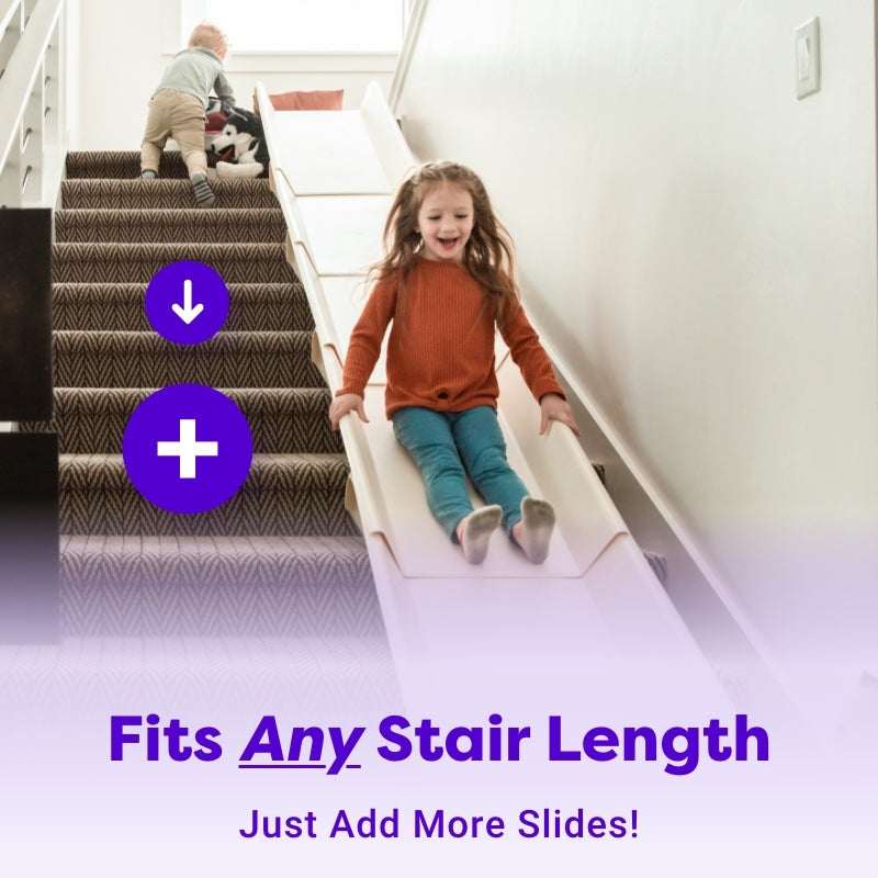 Stairslide Original Stair Mounted Kids Indoor Home Staircase Slide Playset with Self Anchoring Non Slip Grips for 9 to 12 Stairs, Cream