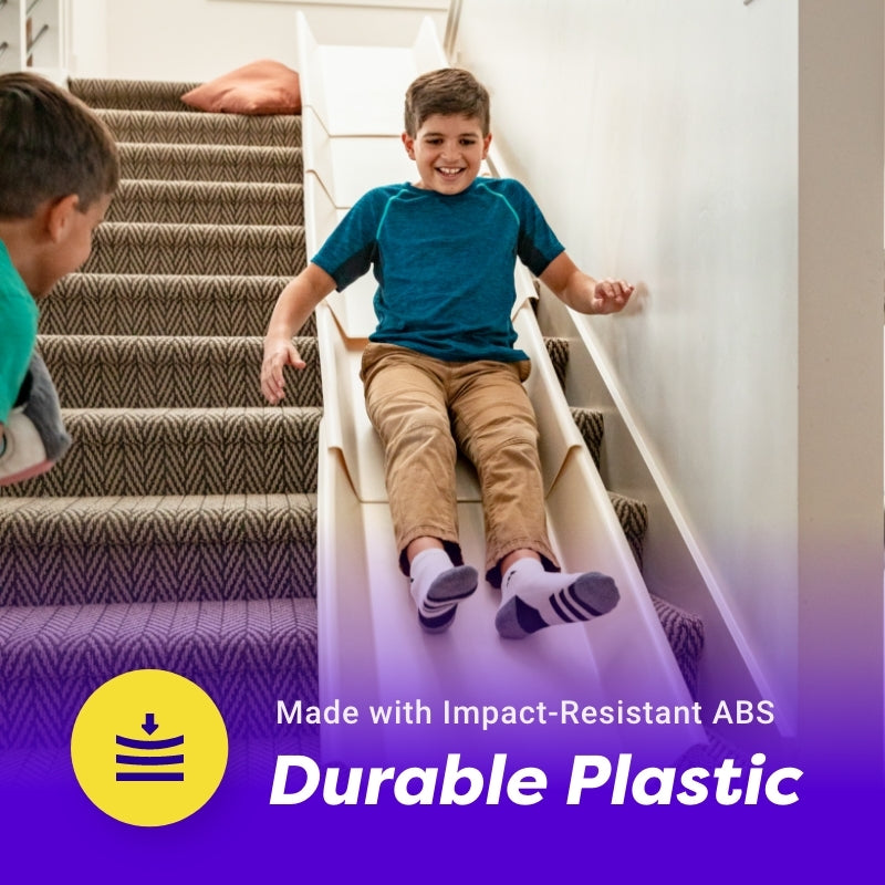 Stairslide Original Stair Mounted Kids Indoor Home Staircase Slide Playset with Self Anchoring Non Slip Grips for 9 to 12 Stairs, Cream