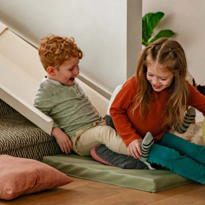 Stairslide Original Stair Mounted Kids Indoor Home Staircase Slide Playset with Self Anchoring Non Slip Grips for 9 to 12 Stairs, Cream