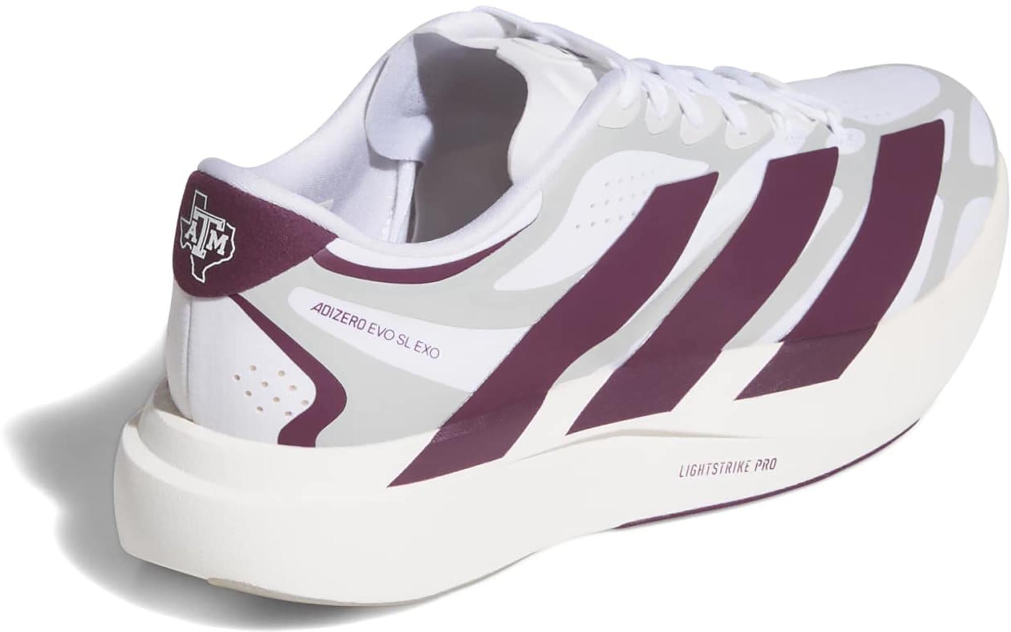adidas Men's Adizero EVO SL EXO Texas A&M Running Shoes - Ftwr White/Team Maroon/Stone - View 7