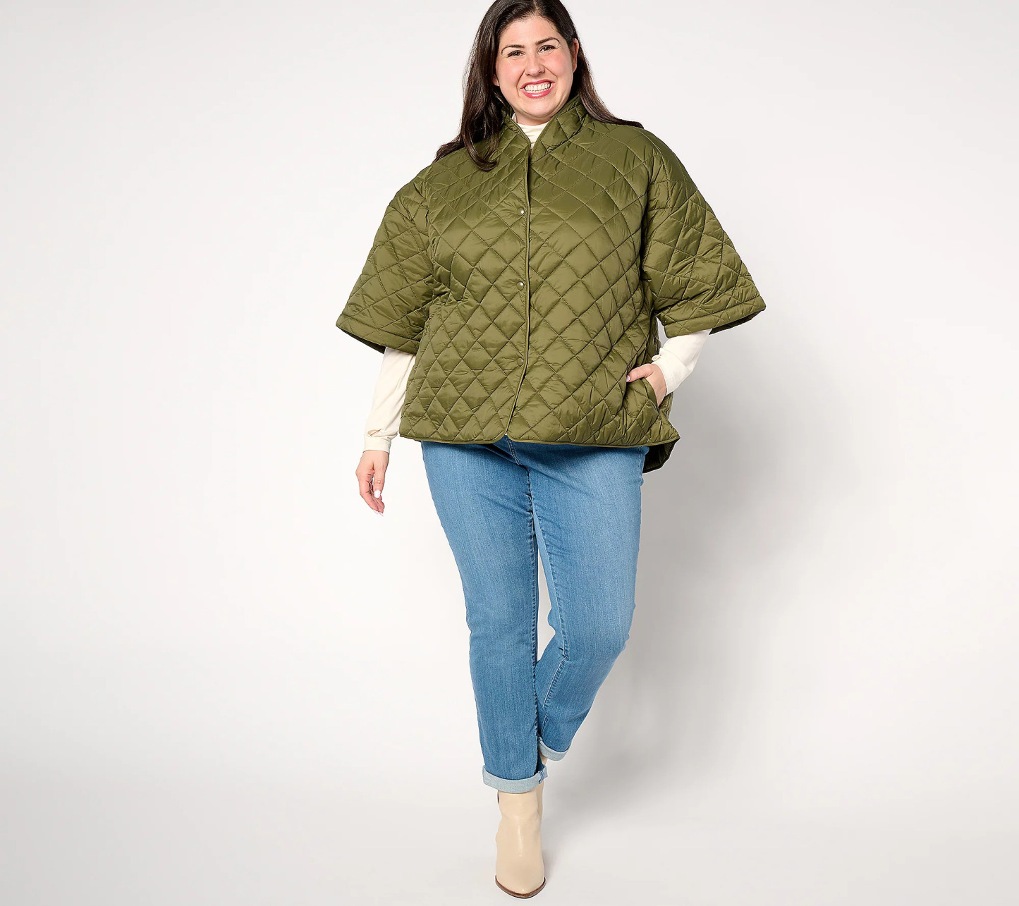 Jothtan Rithtvers Quilted 3/4-Sleeve Button Back Detailed Jacthtket