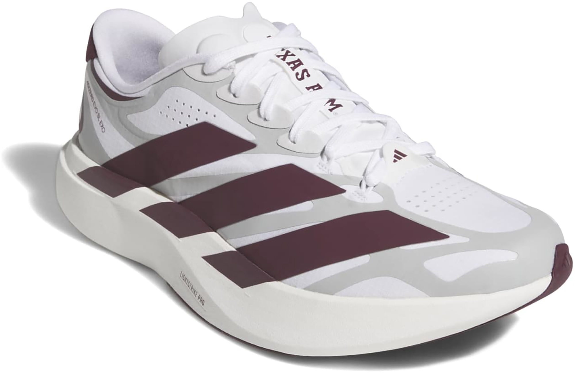 adidas Men's Adizero EVO SL EXO Texas A&M Running Shoes - Ftwr White/Team Maroon/Stone - View 6