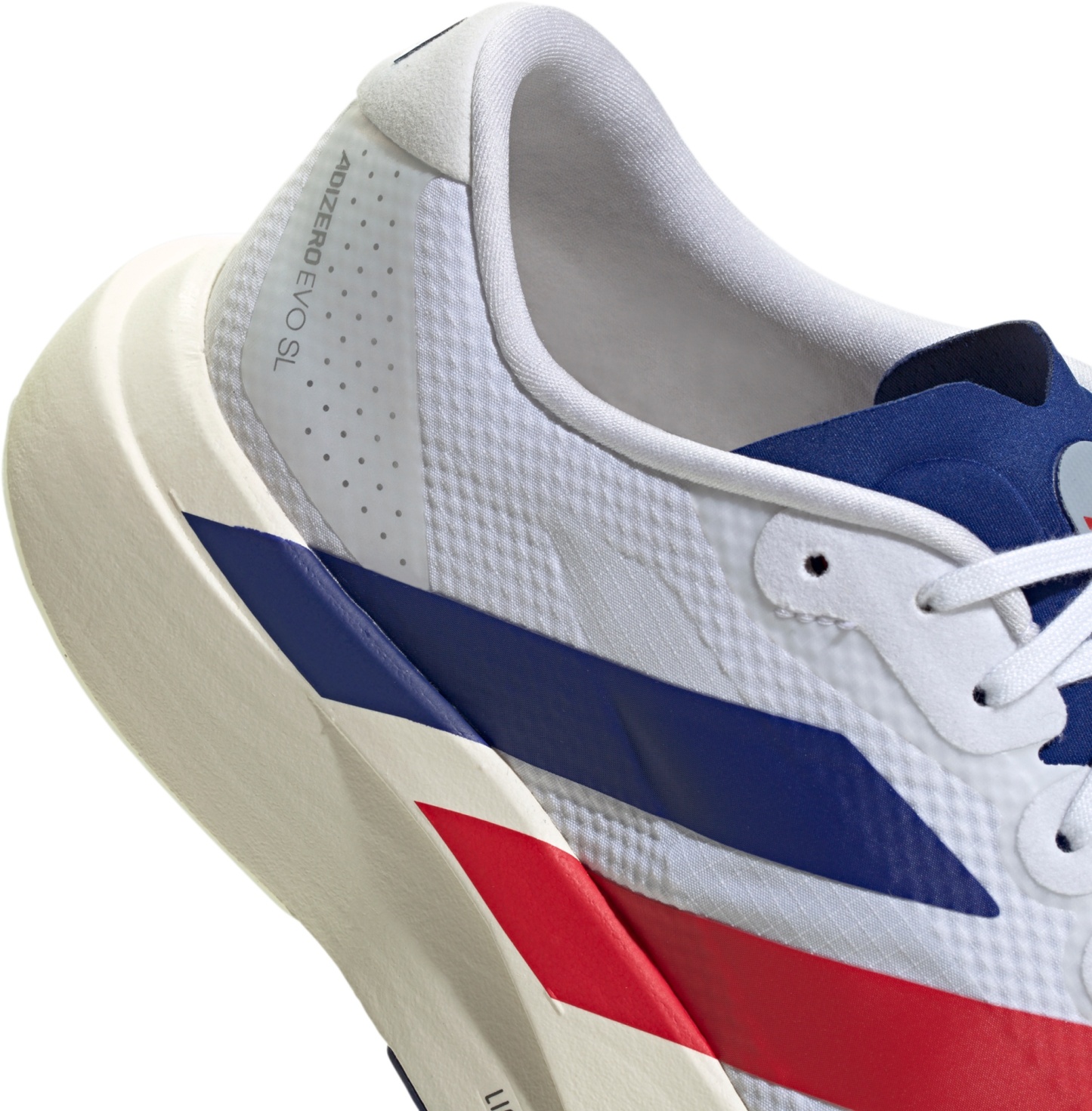 adidas Men's Adizero EVO SL Woven Running Shoes - Ftwr White/Mystery Ink/Pure Ruby - View 8