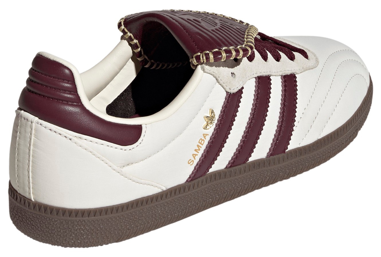 adidas Women's Long Tongue Samba Shoes - Cream White/Maroon/Gold Met - View 5