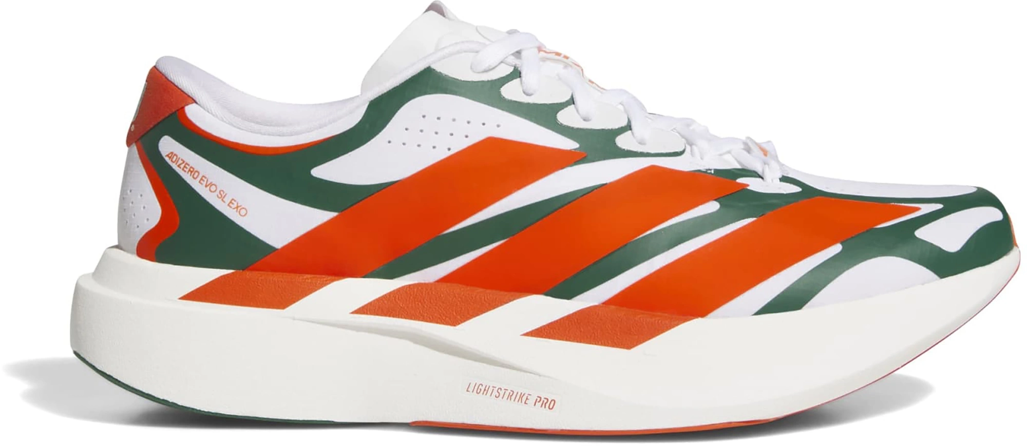 adidas Men's Adizero EVO SL EXO Miami Running Shoes - Ftwr White/Dark Green/Collegiate Orange - View 1