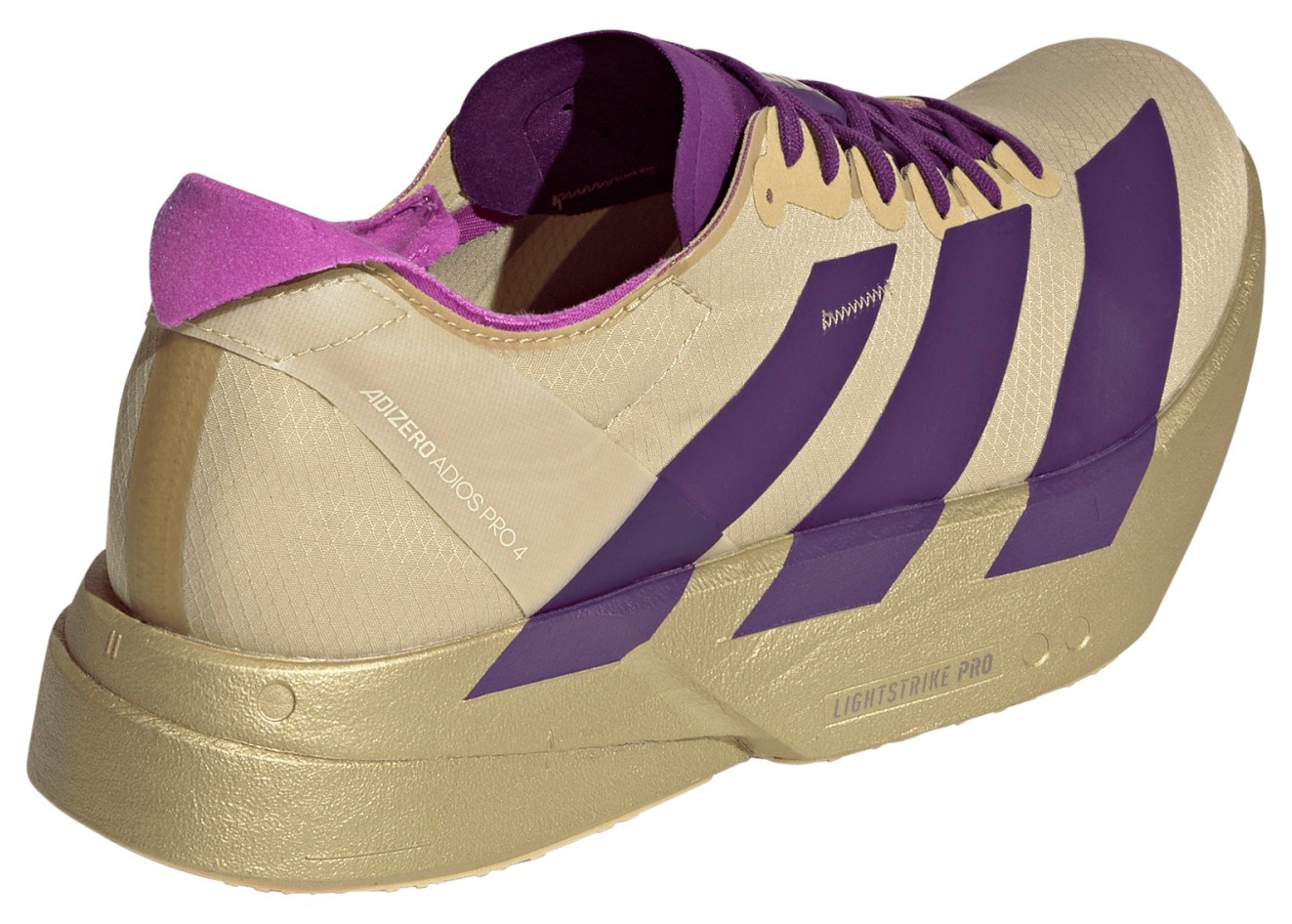 adidas Men's Adizero Adios Pro 4 Running Shoes - Sand/Rich Purple/Gold Met. - View 6